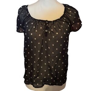 Vintage Y2K Hollister Black Polka Dot Sheer Short Sleeve Blouse Top